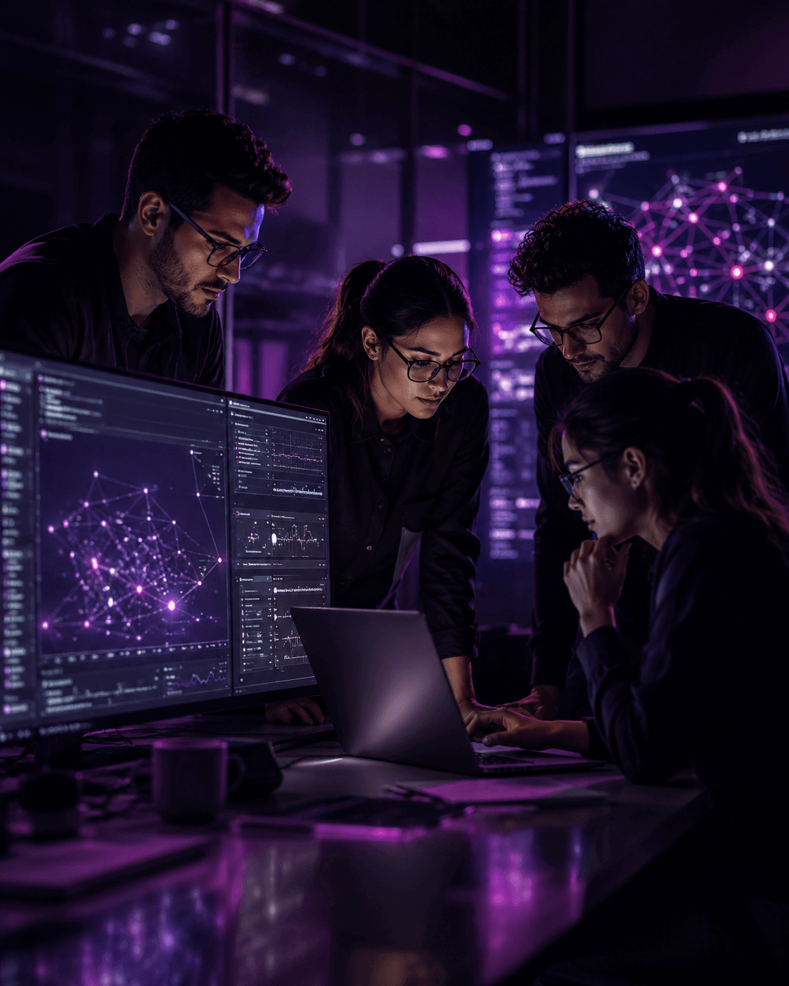 Equipo de Axioma trabajando en un laboratorio de inteligencia artificial